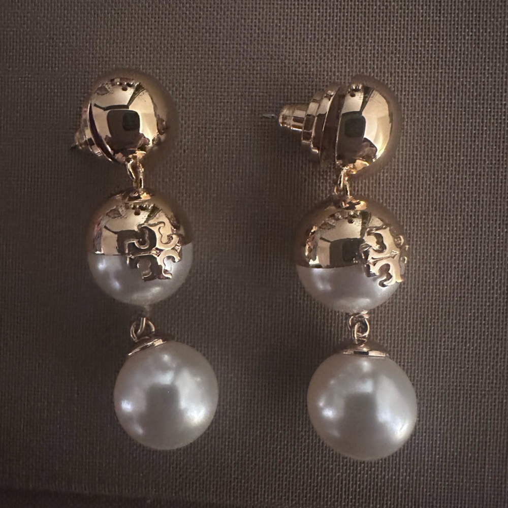 Tory Burch Gold and Pearl Drop Earrings